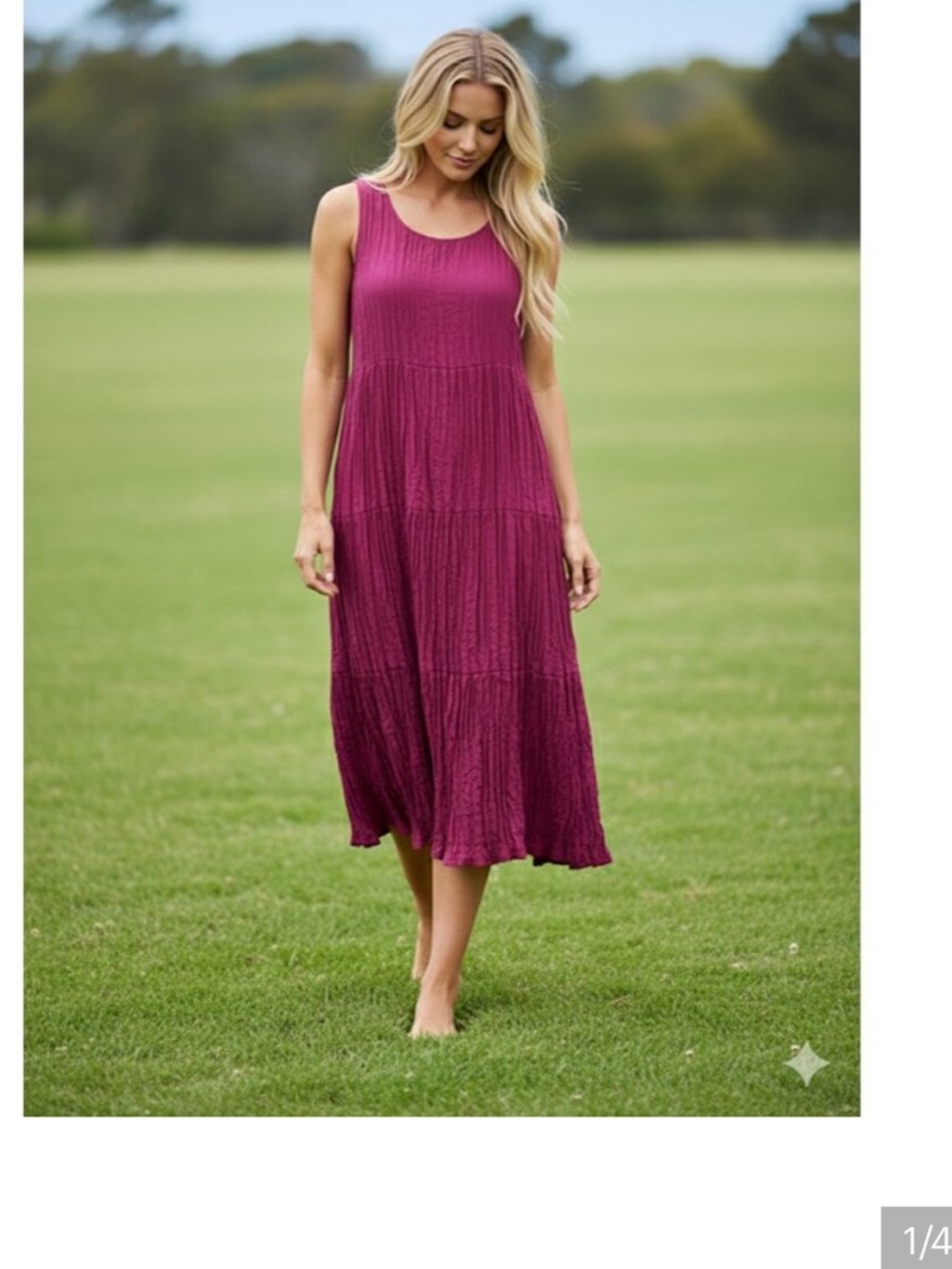NWT! Eileen Fisher Size L Sleeveless Crushed Midi Dress in Berry Plum
